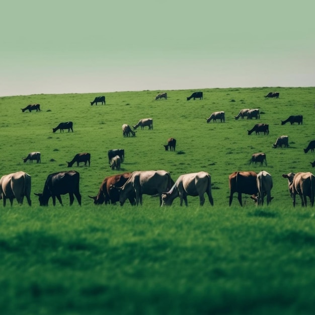 Foto giovane gruppo di mucche in campo