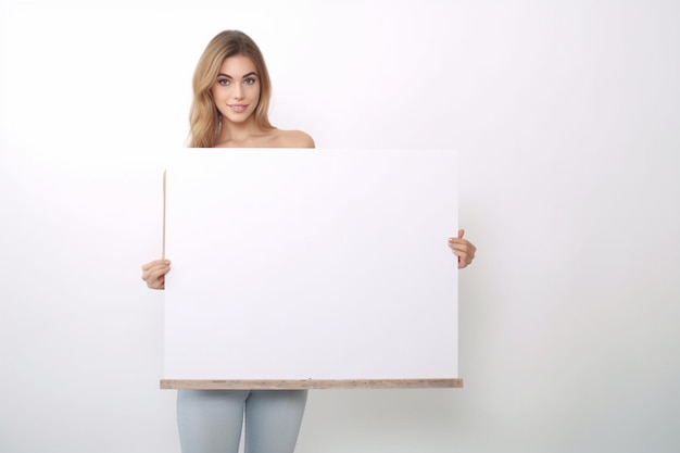 Foto Giovani donne che sorreggono una scheda bianca vuota su sfondo grigio