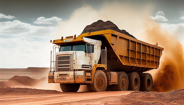 Foto grande camion che trasporta sabbia su una miniera di platino s