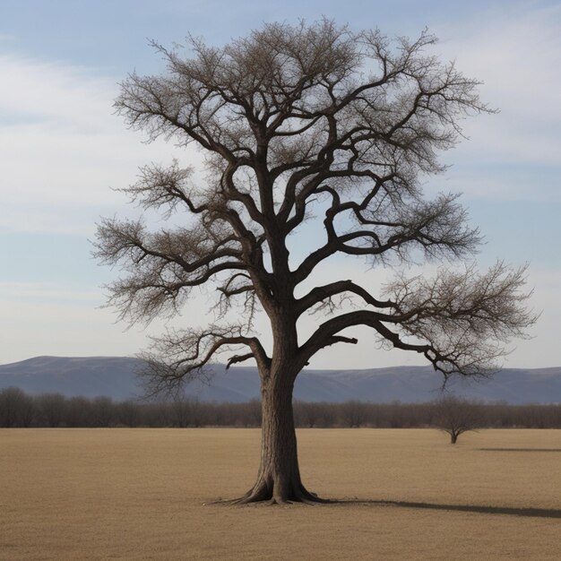 Foto gratis albero solitario Un singolo albero solitario in un campo nebbioso e cielo grigio