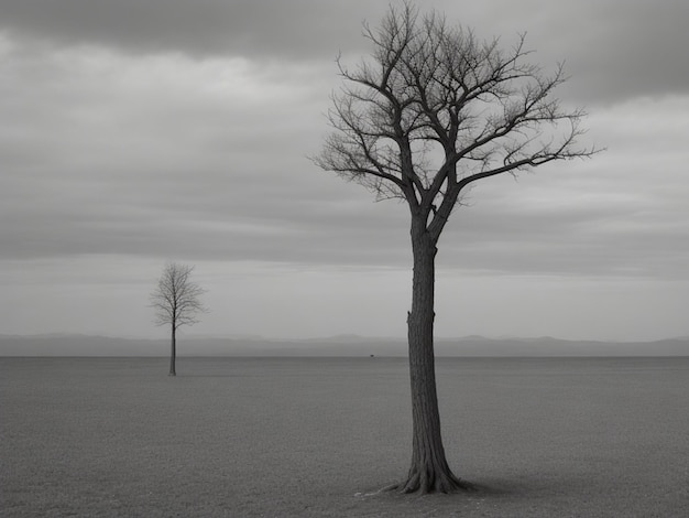 Foto gratis albero solitario Un singolo albero solitario in un campo nebbioso e cielo grigio