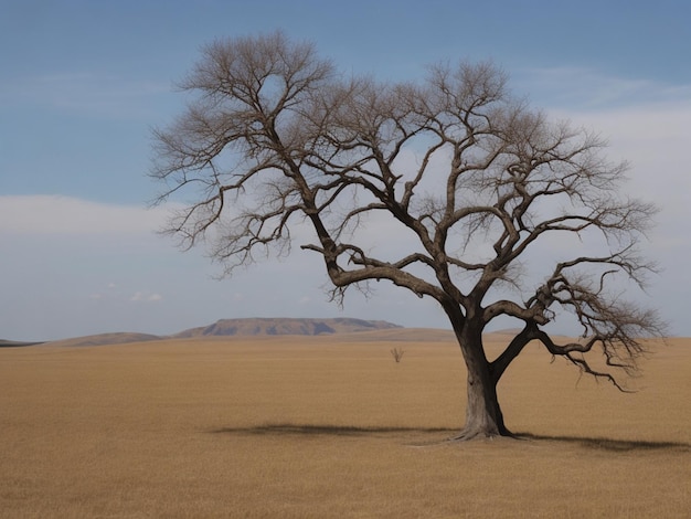 Foto gratis albero solitario Un singolo albero solitario in un campo nebbioso e cielo grigio