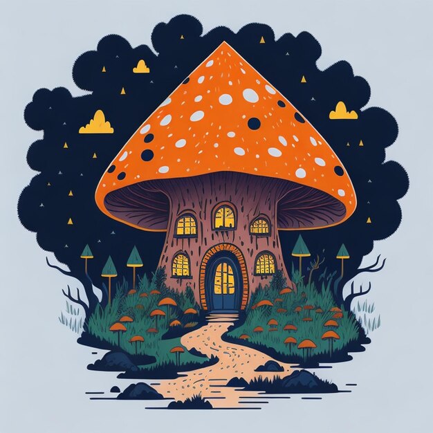 Foto gratis Big Mushroom House Tshirt design ai generato