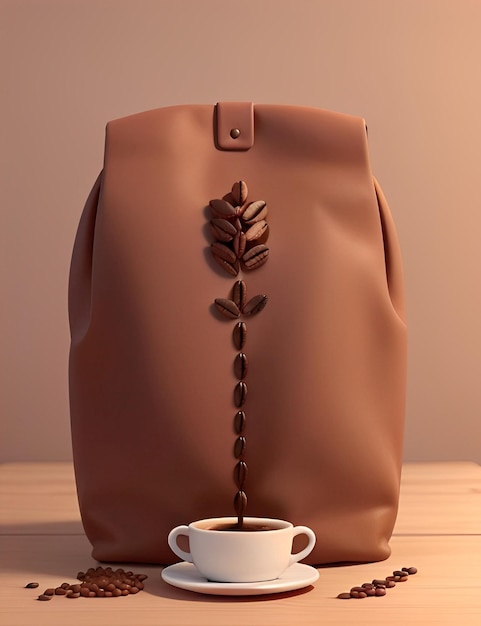 Foto gratis chicchi di caffè con sfondo mockup di sacchetto di caffè