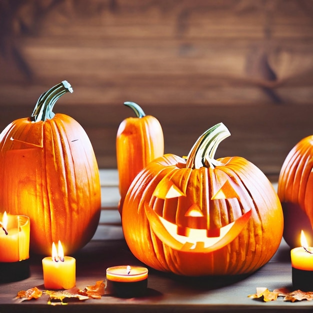 Foto gratis composizione spettrale di zucca e candele