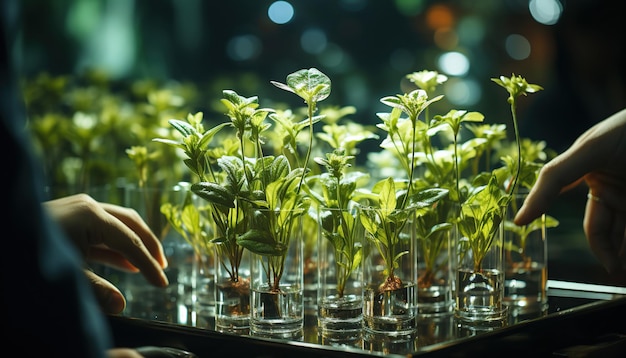 foto gratis delle mani di uno scienziato che tengono una provetta con un campione di piante