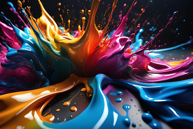 Foto gratis di schizzi di vernice astratta in colori vivaci, movimento liquido generato dall'ai