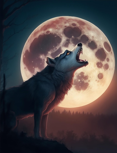 Foto gratis Illustrazione di un lupo che ulula alla luna