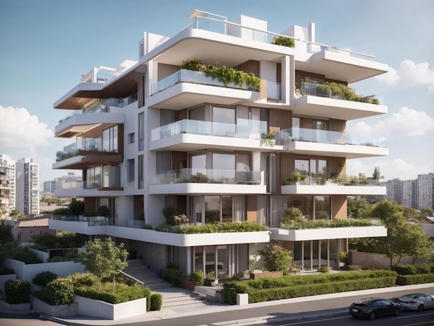 Foto gratis moderno quartiere residenziale con tetto verde e balcone generato da ai