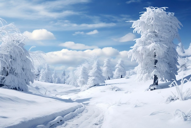 Foto gratuita 3d paesaggio innevato con alberi