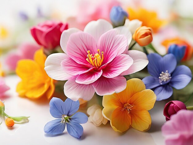 Foto gratuita Bellissimi fiori primaverili colorati su sfondo bianco vista ravvicinata sfondo naturale
