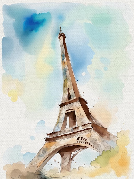 Foto gratuita della Torre Eiffel Parigi Francia Stampa artistica su tela ad acquerello