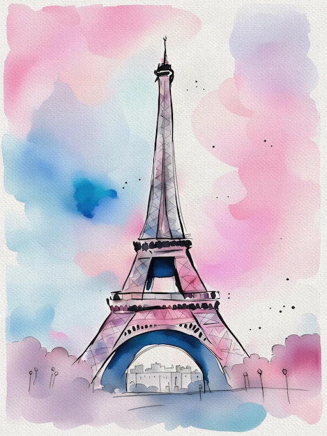 Foto gratuita della Torre Eiffel Parigi Francia Stampa artistica su tela ad acquerello