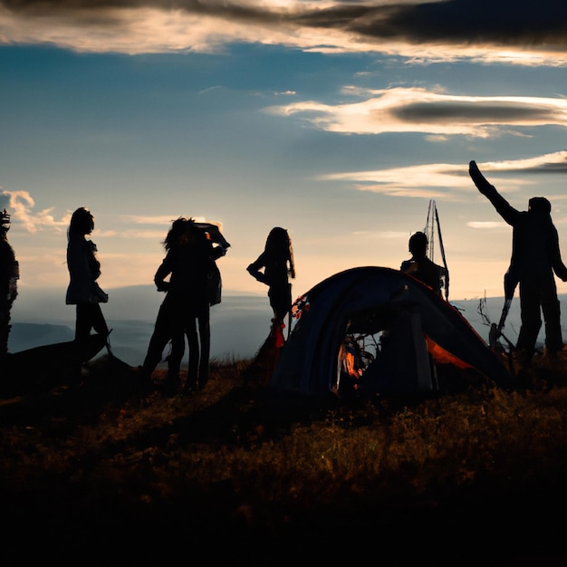 Foto gratuita di amici che trascorrono del tempo insieme al tramonto