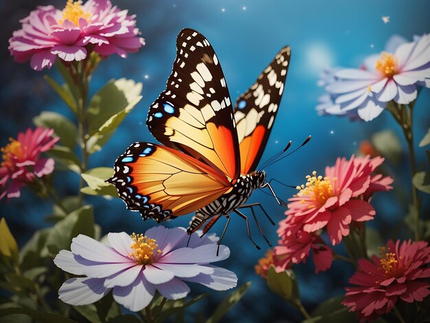 Foto gratuita di un primo piano di una bellissima farfalla con trame interessanti su un fiore d'arancio