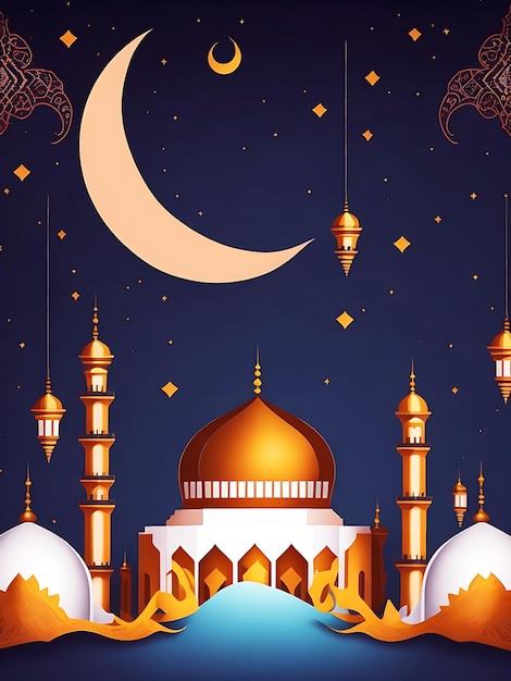 Foto gratuita di una moschea con la luna Muharram Eid sullo sfondo Generative Ai
