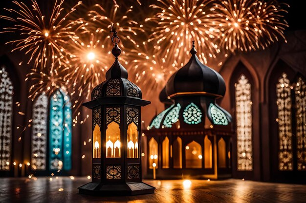 foto gratuita foto gratuita ramadan kareem eid mubarak lampada elegante reale con moschea porta santa con fuoco