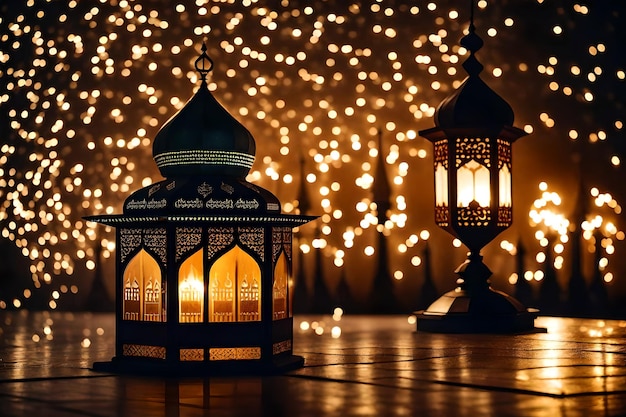 foto gratuita foto gratuita ramadan kareem eid mubarak lampada elegante reale con moschea porta santa con fuoco