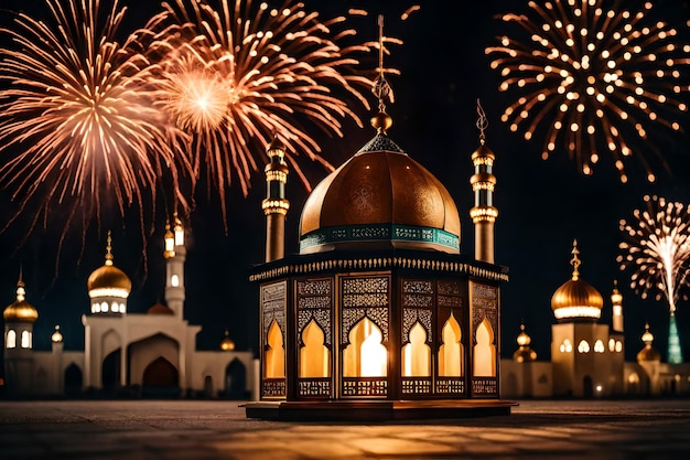 foto gratuita foto gratuita ramadan kareem eid mubarak lampada elegante reale con moschea porta santa con fuoco