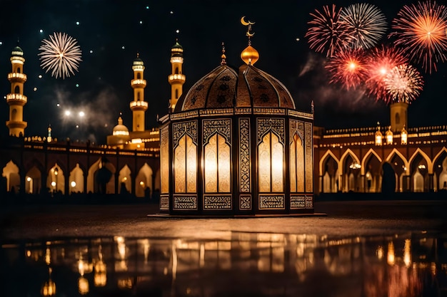 foto gratuita foto gratuita ramadan kareem eid mubarak lampada elegante reale con moschea porta santa con fuoco