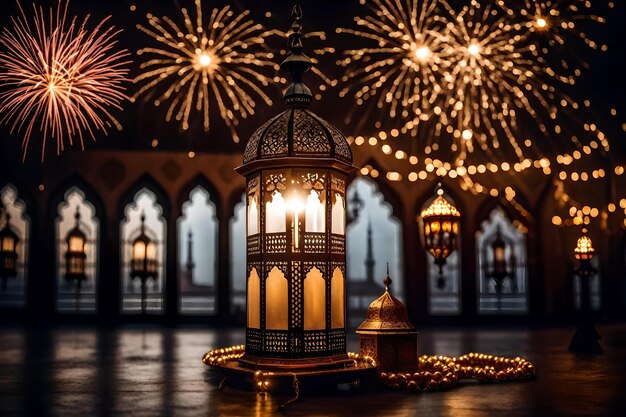 foto gratuita foto gratuita ramadan kareem eid mubarak lampada elegante reale con moschea porta santa con fuoco