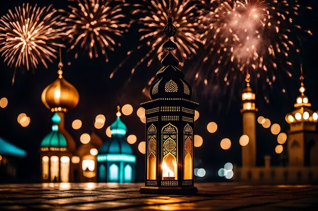 foto gratuita foto gratuita ramadan kareem eid mubarak lampada elegante reale con moschea porta santa con fuoco