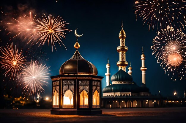 foto gratuita foto gratuita ramadan kareem eid mubarak lampada elegante reale con moschea porta santa con fuoco