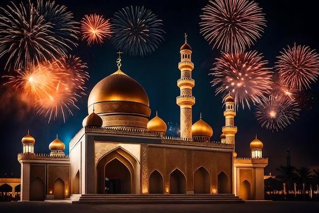 foto gratuita foto gratuita ramadan kareem eid mubarak lampada elegante reale con moschea porta santa con fuoco