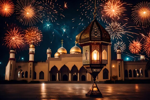 foto gratuita foto gratuita ramadan kareem eid mubarak lampada elegante reale con moschea porta santa con fuoco