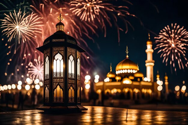 foto gratuita foto gratuita ramadan kareem eid mubarak lampada elegante reale con moschea porta santa con fuoco