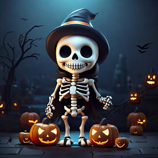 Foto gratuita Illustrazione 3D di uno scheletro carino a tema fantasma di Halloween