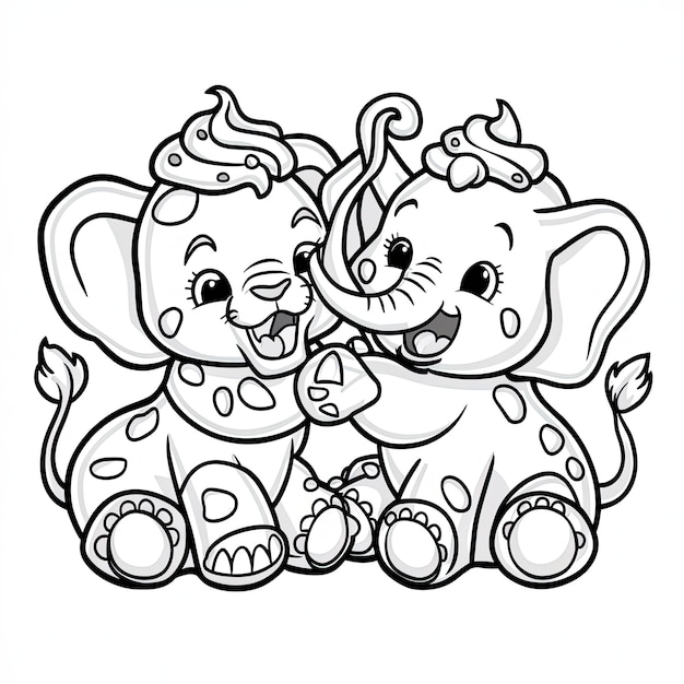 Foto gratuita Piccolo leone con piccolino elefante con crema di glassa
