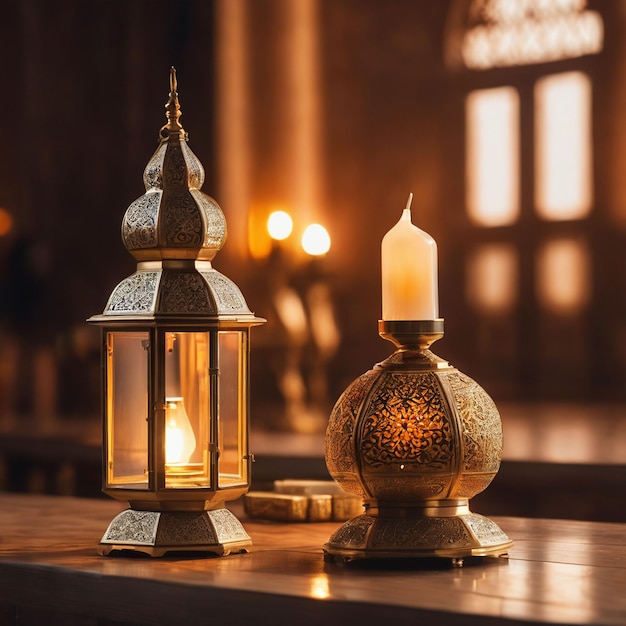 foto gratuita Ramadan Kareem Eid Mubarak lampada reale elegante con moschea