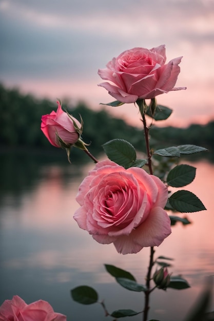 foto gruppo di belle rose rosa in natura