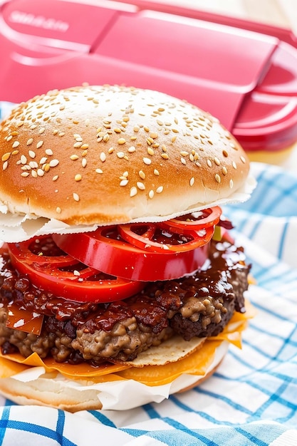 Foto hamburger americano con la bandiera americana