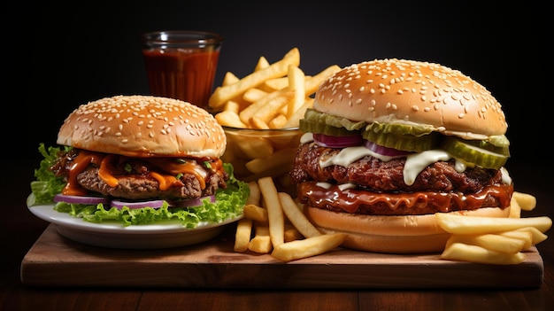 Foto hamburger fast food gratuiti e patatine fritte con spezie