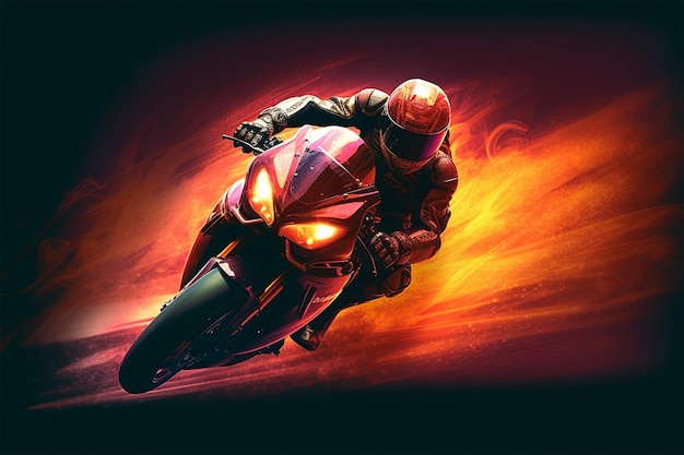 foto illustrazione di corse motociclistiche estreme con striscia di luce sagoma di motociclista nel motorsport