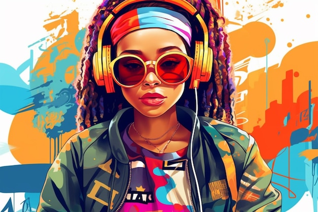 foto illustrazione ragazza americana con hip hop colorato