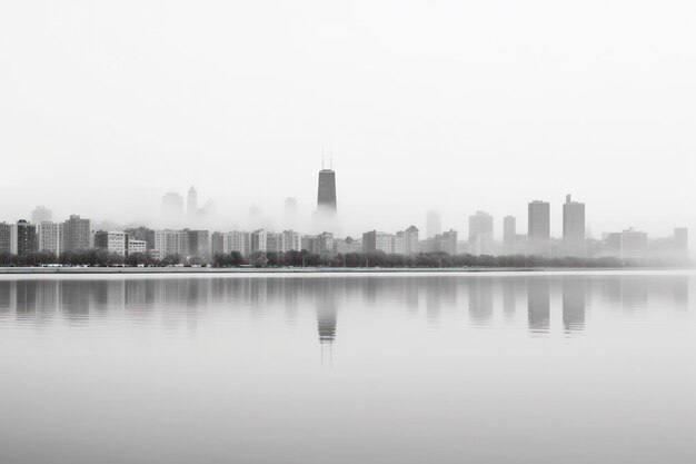 Foto in bianco e nero dello skyline di chicago nello stile di paesaggi realistici
