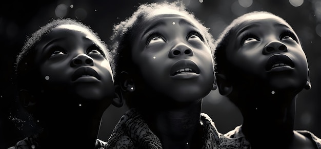 Foto in bianco e nero di bambini africani