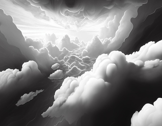 Foto in bianco e nero di nuvole nel cielo generativo ai