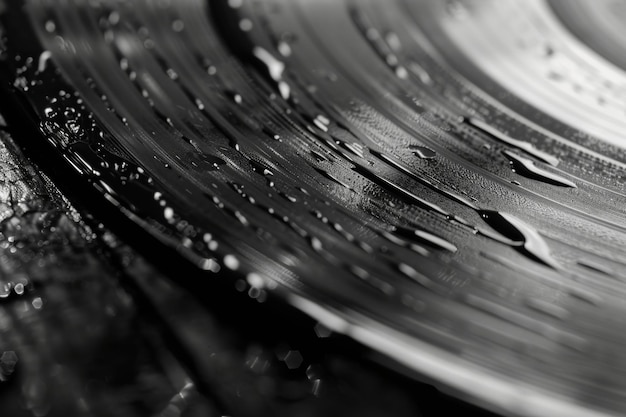 Foto in bianco e nero di un disco in vinile generato dall'AI