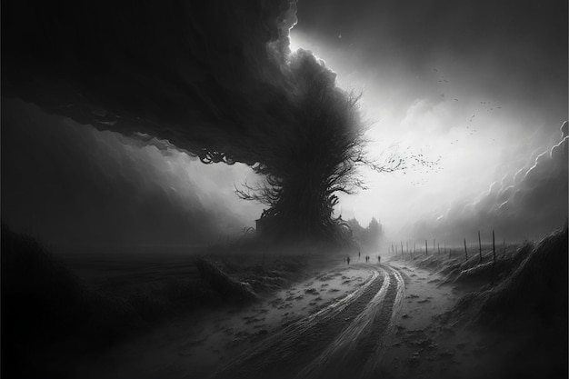 Foto in bianco e nero di una nube di tornado ai generativa