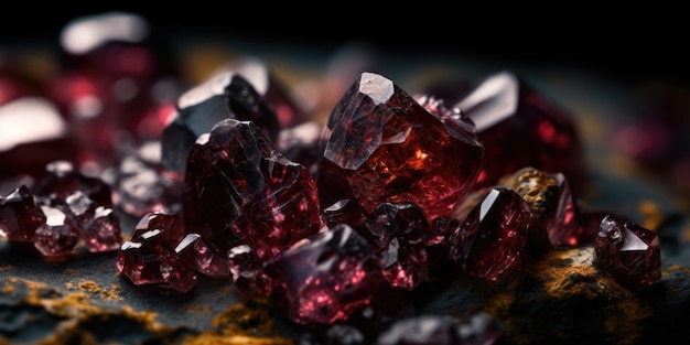 Foto in primo piano del granato di pietra minerale macro generativo ai