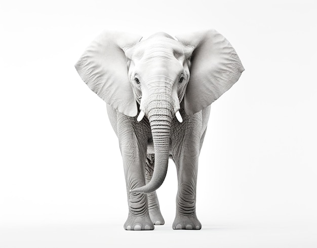 Foto in primo piano di un elefante selvatico bellissimo avorio grandi orecchie su uno sfondo bianco per la texture artistica pr