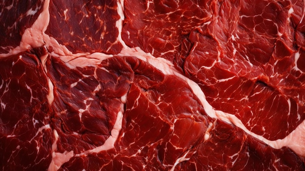 Foto in primo piano ultra dettagliata della consistenza della carne appetitosa carne rossa sfondo generativo ai
