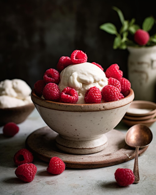 Foto in stile ricettario di deliziosi dolci estivi al lampone