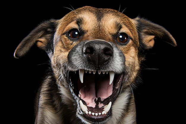 Foto in studio di un cane con la faccia divertente su uno sfondo isolato un cane da compagnia che guarda la telecamera ritratto di vista anteriore di un animale cura degli animali domestici e concetto di animali generato da Ai