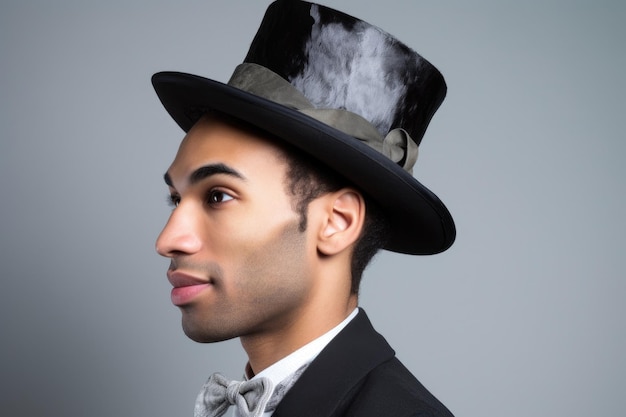 Foto in studio di un uomo etnico con un cappello su uno sfondo grigio creato con l'AI generativa