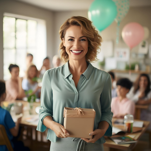 foto insegnante donna che celebra la felice giornata dell'insegnante con i suoi studenti intelligenza artificiale generativa